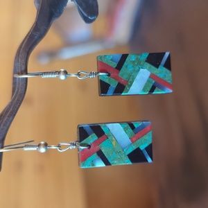Stunning Santo Domingo Multi Stone Inlay Dangle Earrings.